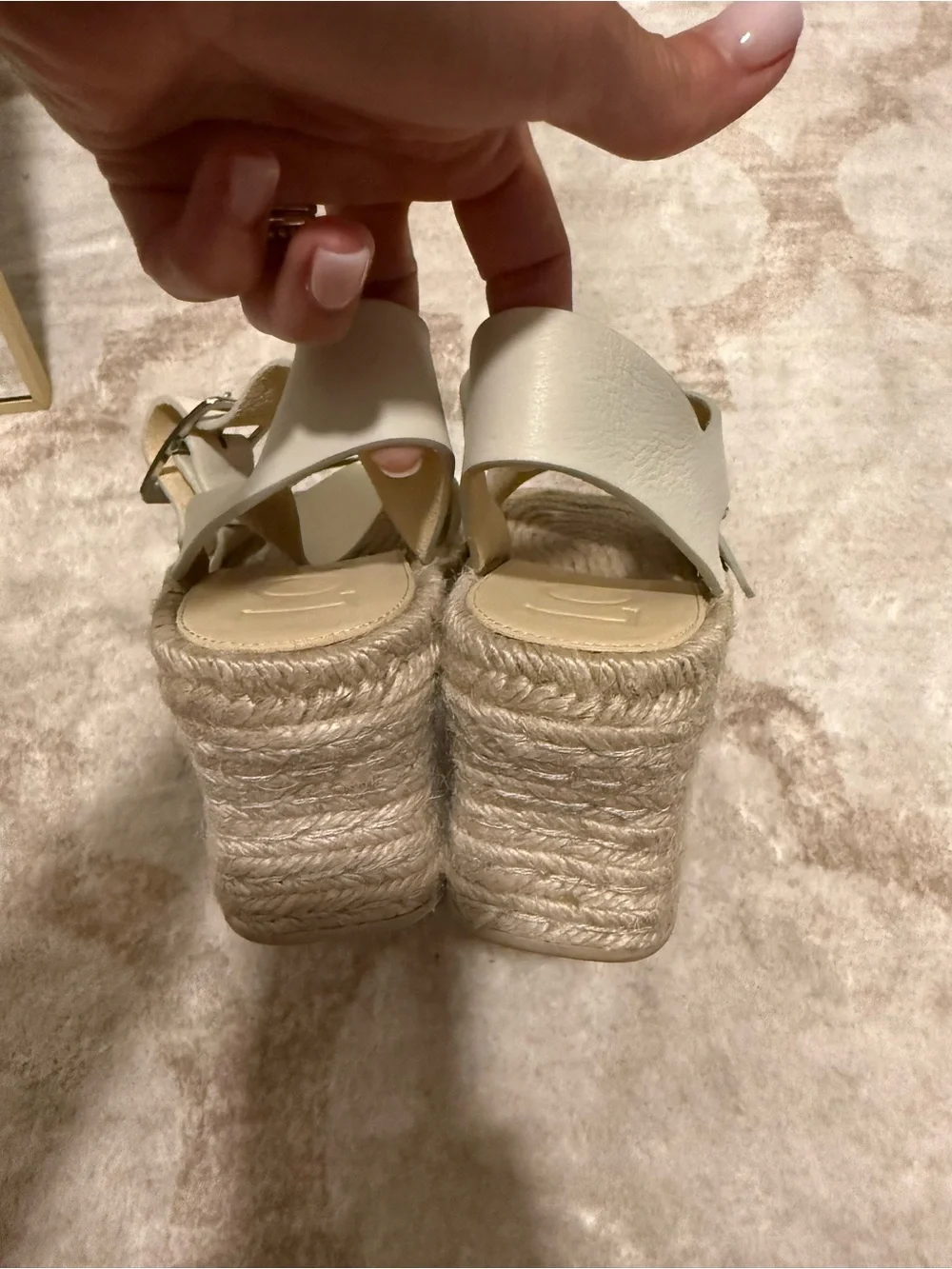 Loewe Cream Leather Buckle Espadrille Wedge Sandals